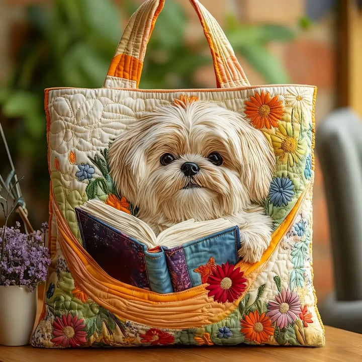 Artisan Tote - Shih Tzu kirjojen ja kukkien kanssa
