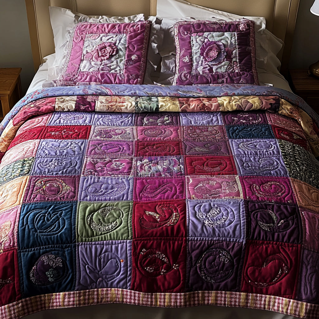 Patchwork 3-osainen tikattu vuodevaatesetti NCU0VT100