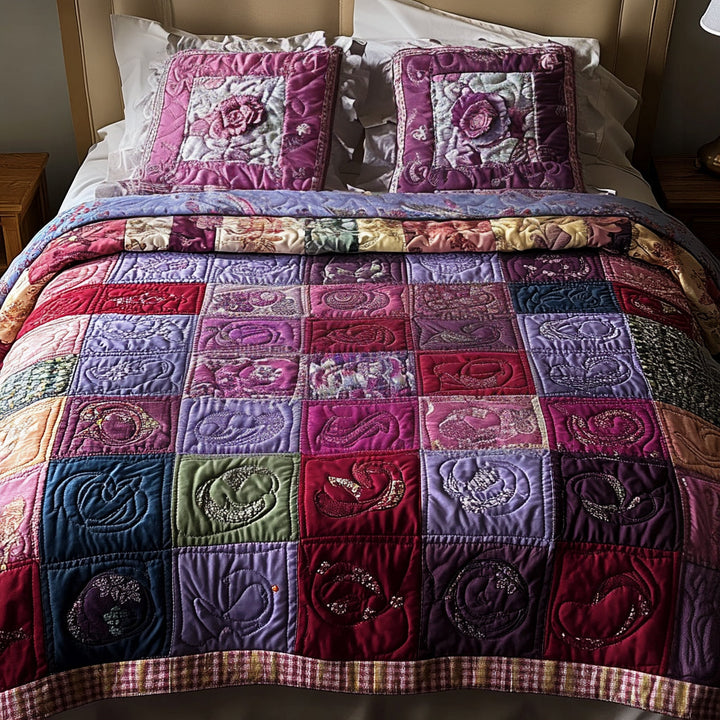 Patchwork 3-osainen tikattu vuodevaatesetti NCU0VT100
