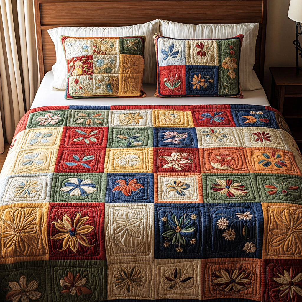 Patchwork 3-osainen tikattu vuodevaatesetti NCU0VT100