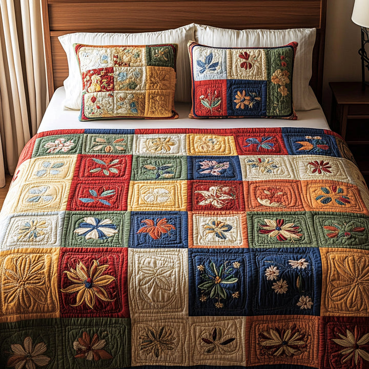 Patchwork 3-osainen tikattu vuodevaatesetti NCU0VT100