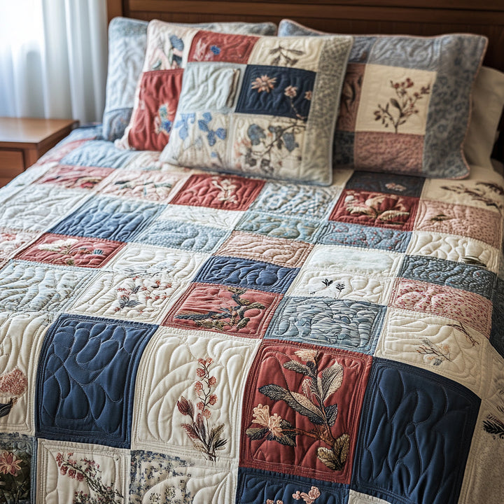 Patchwork 3-osainen tikattu vuodevaatesetti NCU0VT100