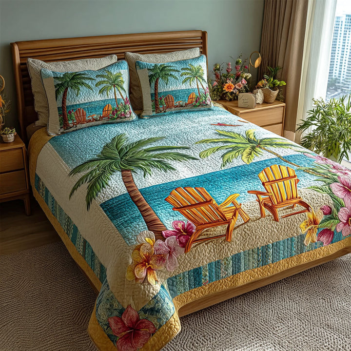 Palm Escape 3-osainen tikattu vuodevaatesetti NCU0TD2601