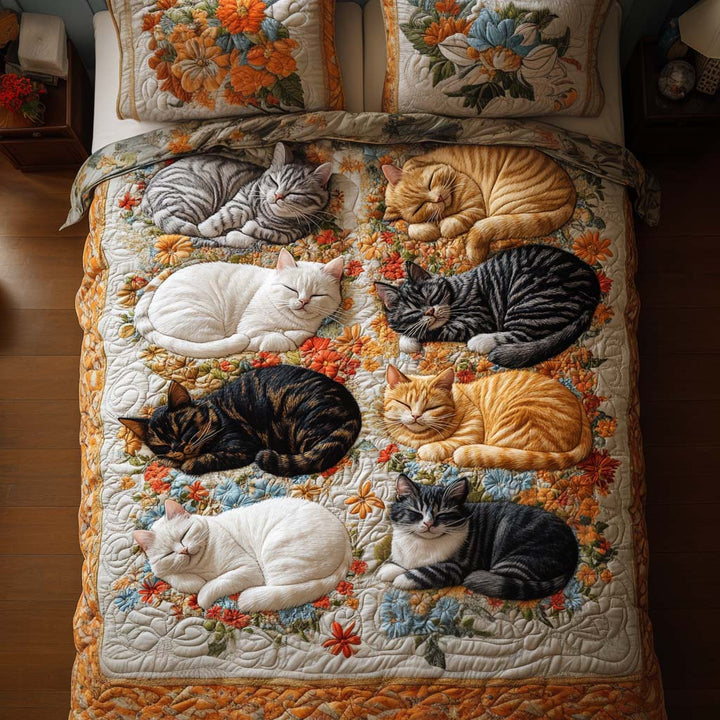 Rustic Cat Garden 3-osainen tikattu vuodevaatesetti NCU0NT8275