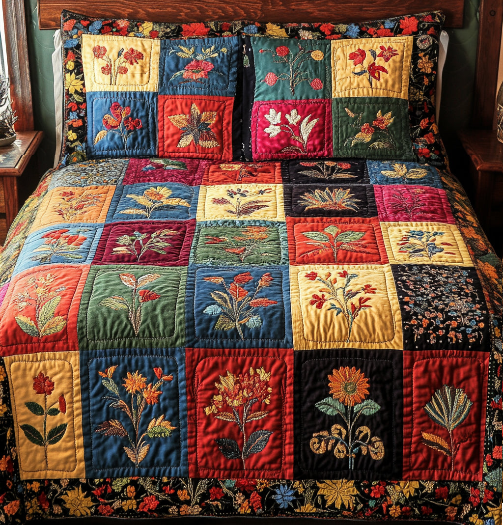 Patchwork 3-osainen tikattu vuodevaatesetti NCU0VT100